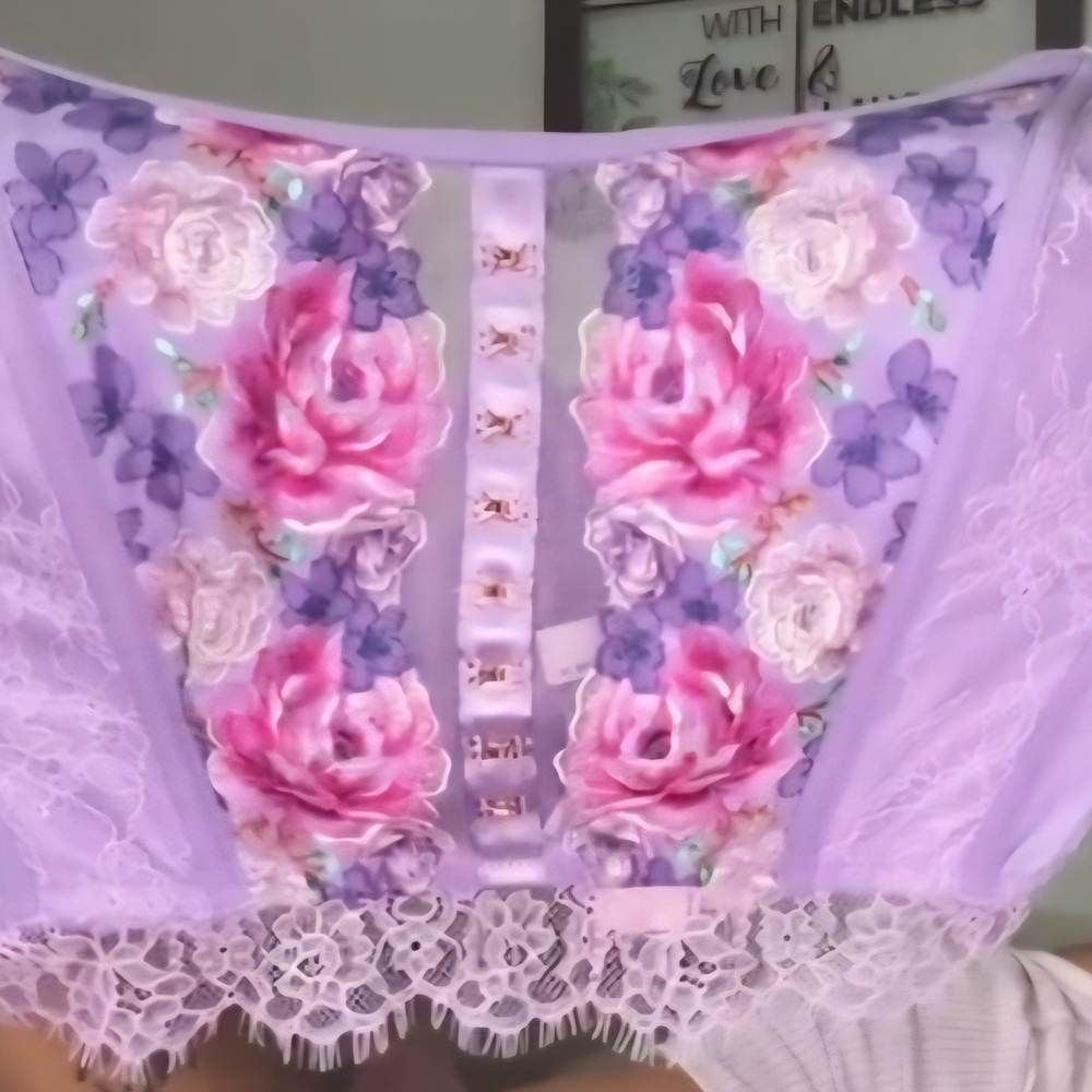 Victoria's Secret Purple and Pink Floral Lace Cropped Corset Top (MSRP-$85) - Picture 4 of 9